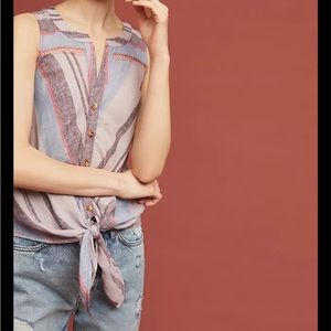 New Anthro Maeve linen sleeveless button down top, size 6
